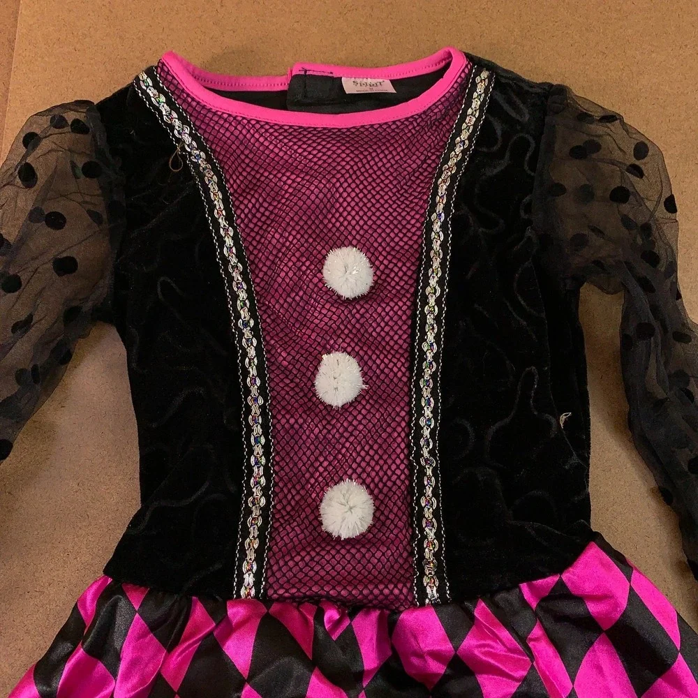 Spirit Halloween Child Medium (8-10) Pink Black Neon Clown Costume NWT *Flaw